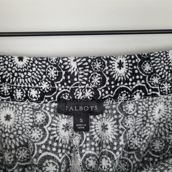 Talbots Cotton Pants Straight Leg Lightweight Pull On Print Black White Size S - Picture 12 of 12